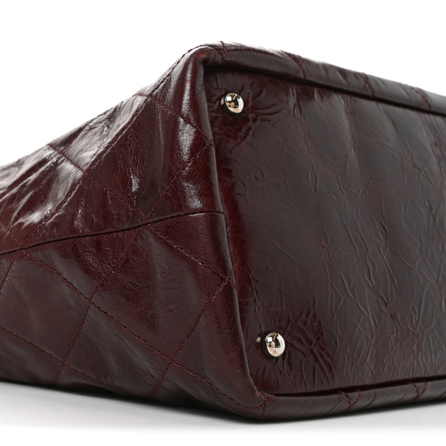 Glazed Calfskin Lambskin Quilted Portobello Tote Burgundy