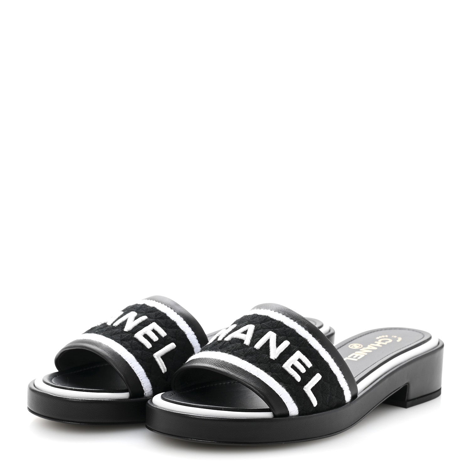 Chanel Lambskin Embroidered CC Mule Sandal 38.5 Black White 4 of 10