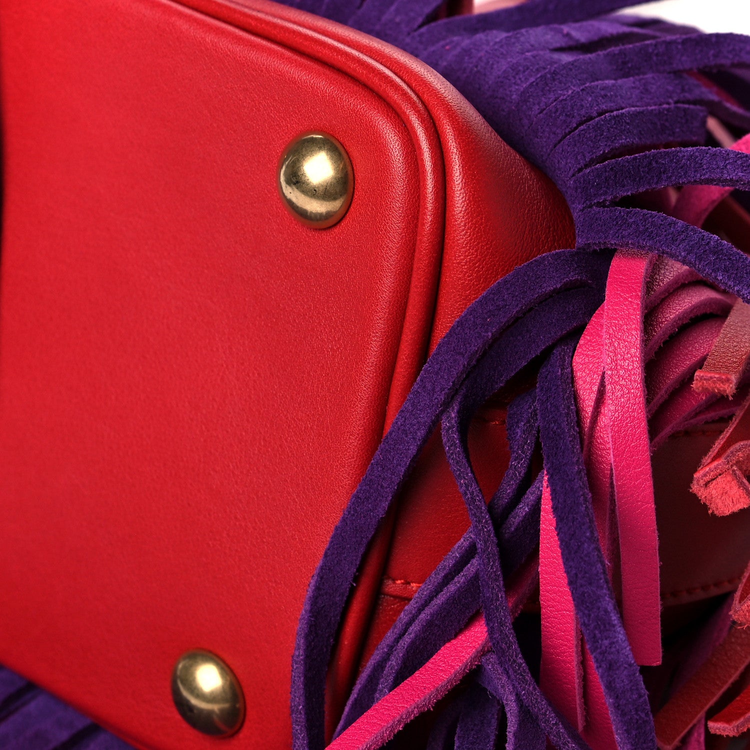 Saint Laurent Calfskin Tri-Color Small Emmanuelle Fringe Bucket Bag Red Bubblegum Purple 10 of 11