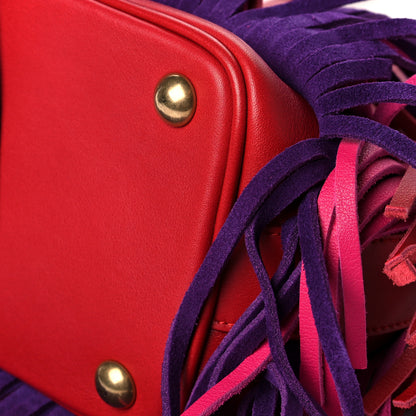 Saint Laurent Calfskin Tri-Color Small Emmanuelle Fringe Bucket Bag Red Bubblegum Purple 10 of 11