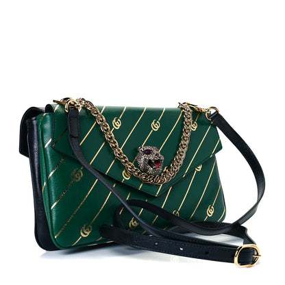 Gucci Calfskin Diagonal GG Medium Thiara Double Envelope Shoulder Bag Emerald Green Black 4 of 9