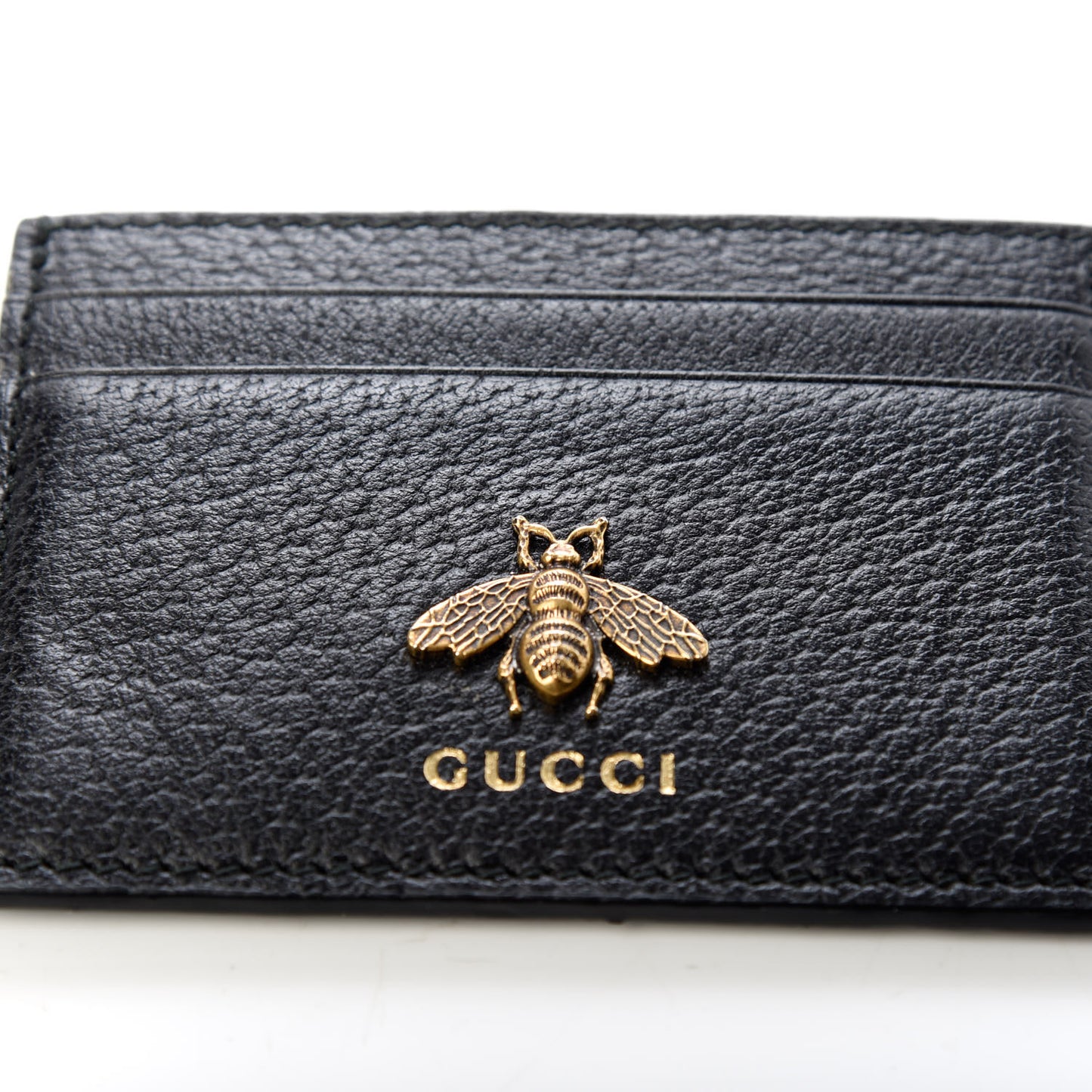 Pebbled Calfskin Animalier Card Holder Black