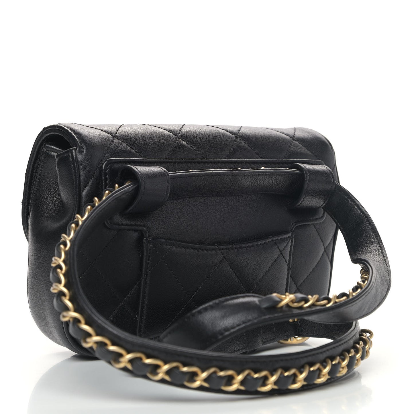 Lambskin Quilted Chain Infinity Waist Belt Bag Black