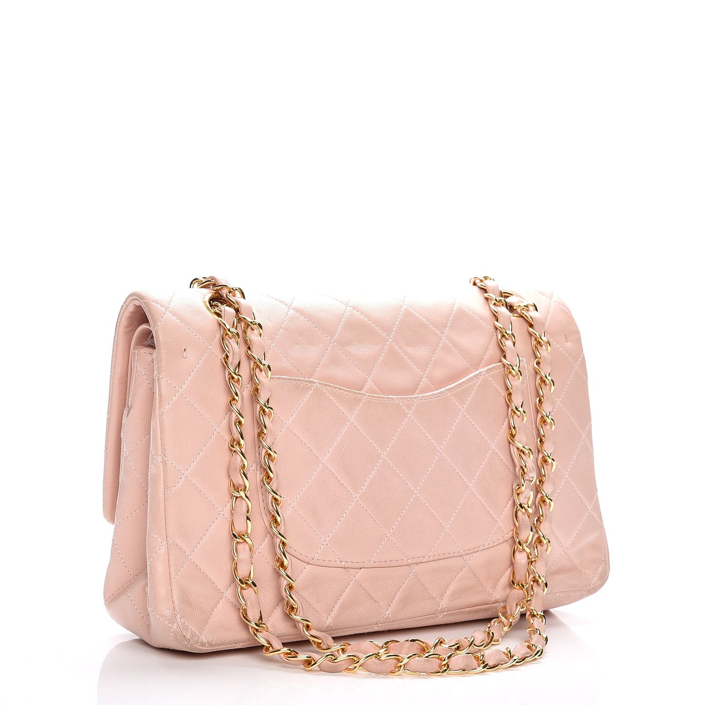 Lambskin Quilted Medium Double Flap Light Pink