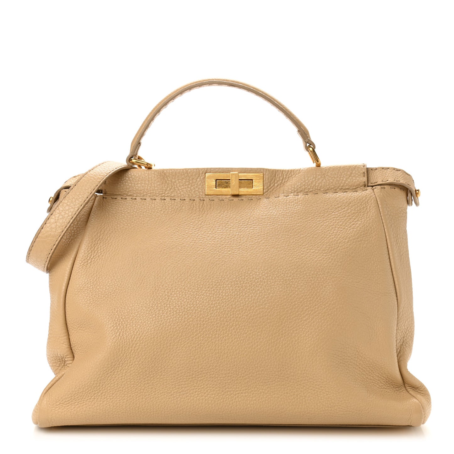 Calfskin Romano Selleria Embroidered Large Peekaboo Iconic Satchel Beige