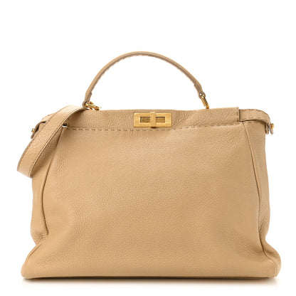 Fendi Calfskin Romano Selleria Embroidered Large Peekaboo Iconic Satchel Beige 1 of 11