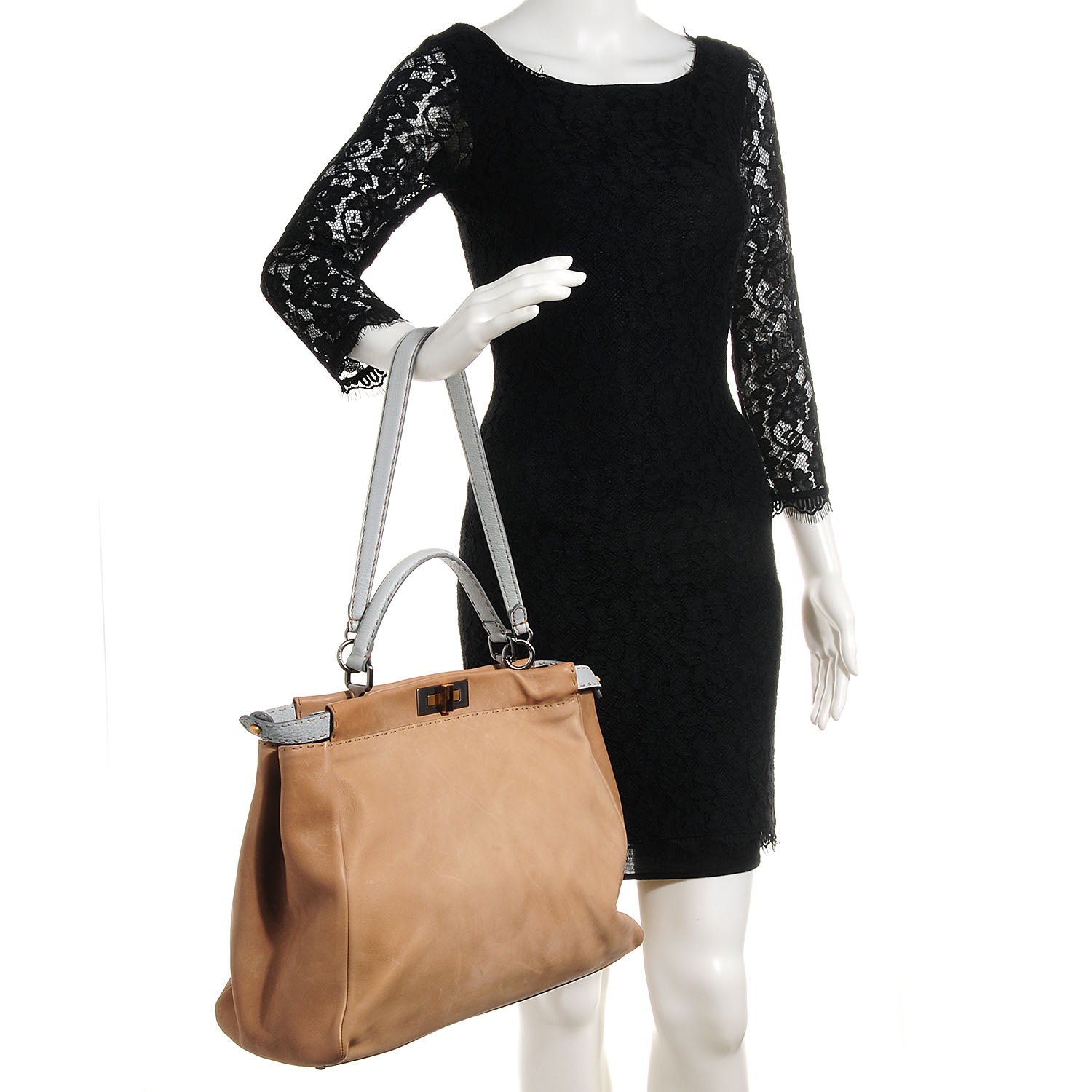 Fendi Vitello Saddle Cuoio Romano Selleria Large Peekaboo Iconic Satchel Fango Acqua 2 of 13