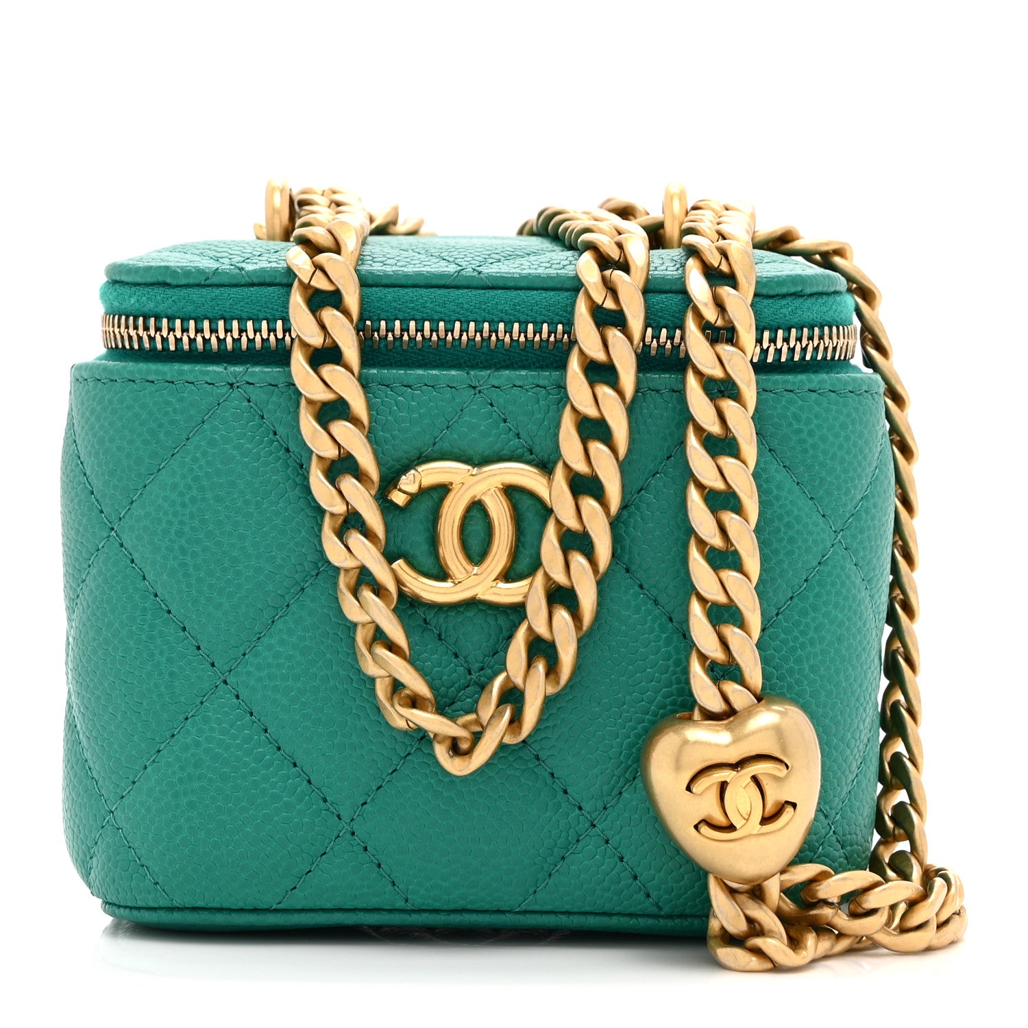 Chanel Caviar Quilted Sweetheart Mini Vanity Case Green 1 of 10