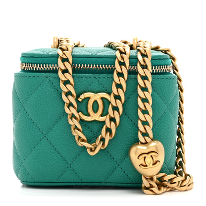 Chanel Caviar Quilted Sweetheart Mini Vanity Case Green 1 of 10