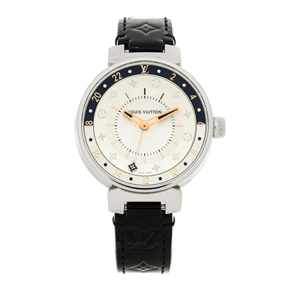 Louis Vuitton Stainless Steel Monogram 35mm Tambour Moon Dual Time Quartz Watch Silver 1 of 6