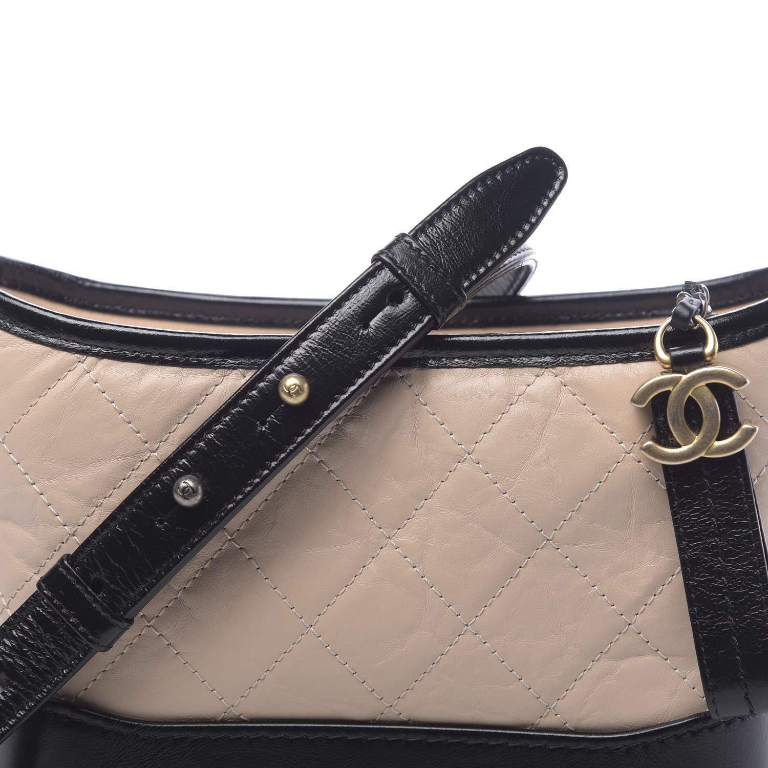 Chanel Aged Calfskin Quilted Small Gabrielle Hobo Beige Black 10 of 11