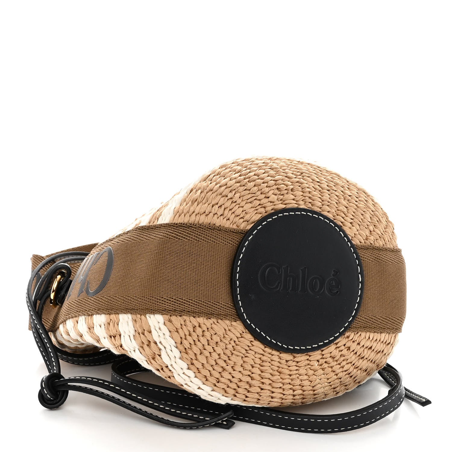 Chloe Raffia Calfskin Small Woody Striped Basket Bag Grove Brown 4 of 9