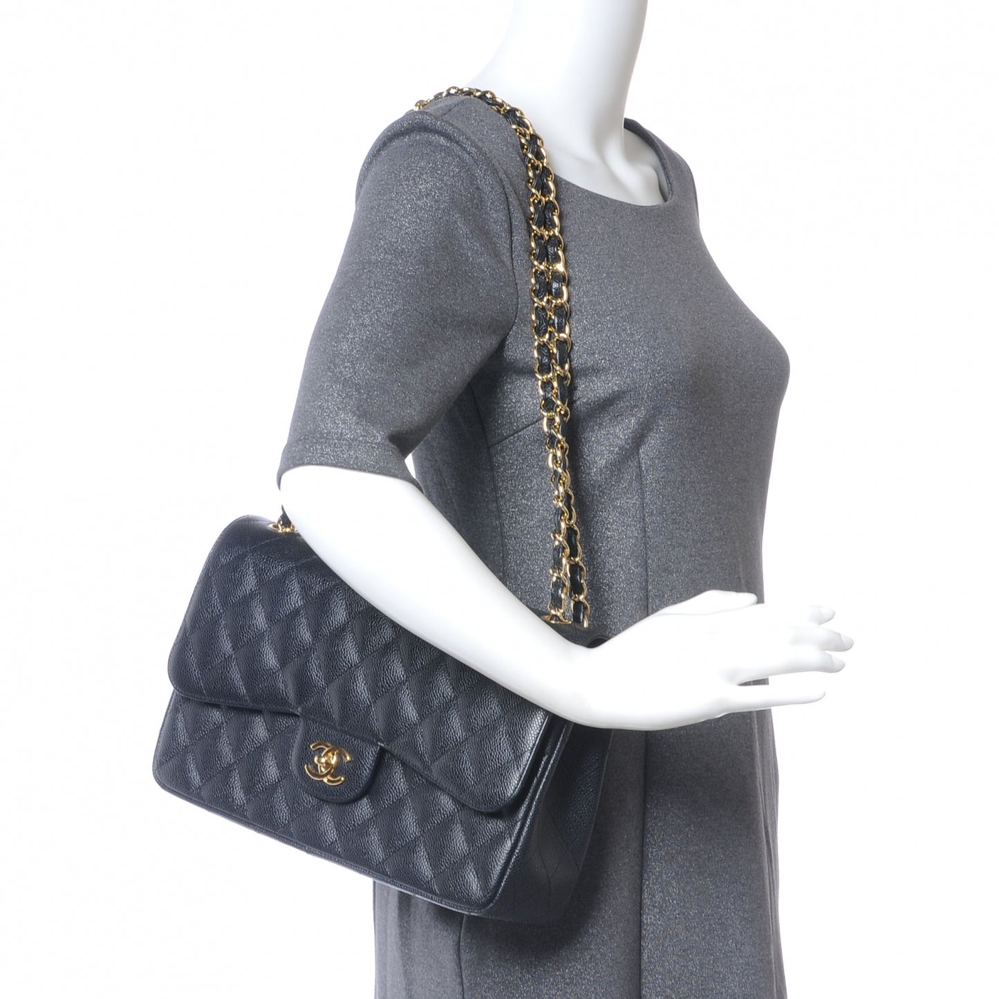 Caviar Quilted Jumbo Double Flap Black