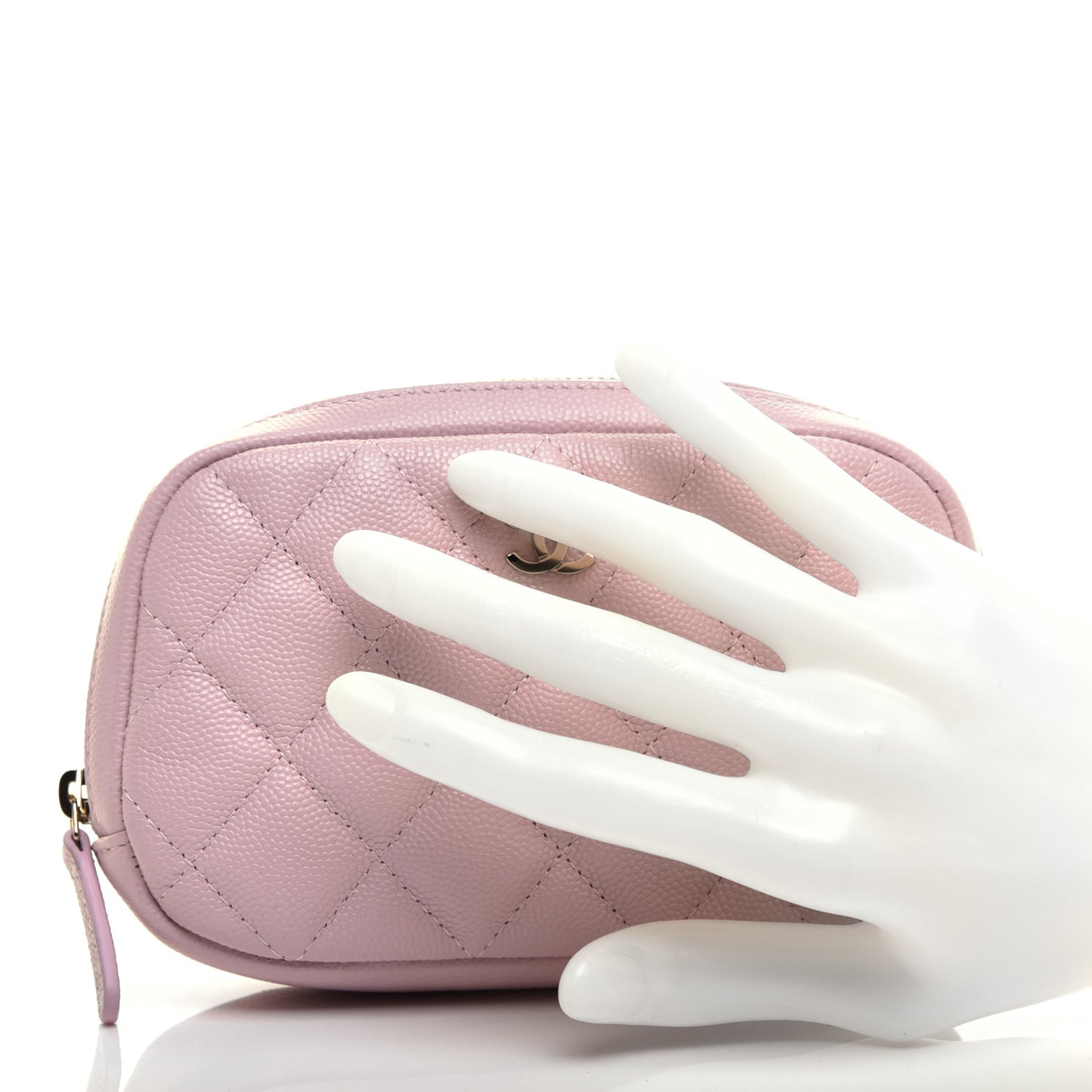 Caviar Quilted Small Curvy Pouch Cosmetic Case Light Pink