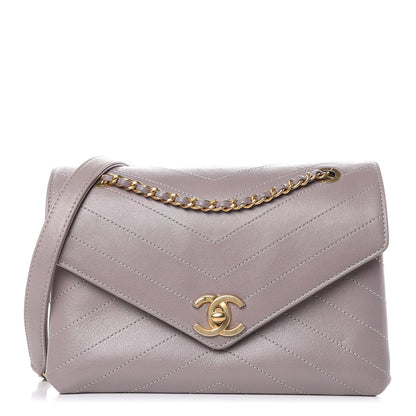 Chanel Lambskin Chevron Stitched Envelope Flap Light Grey 1 of 11