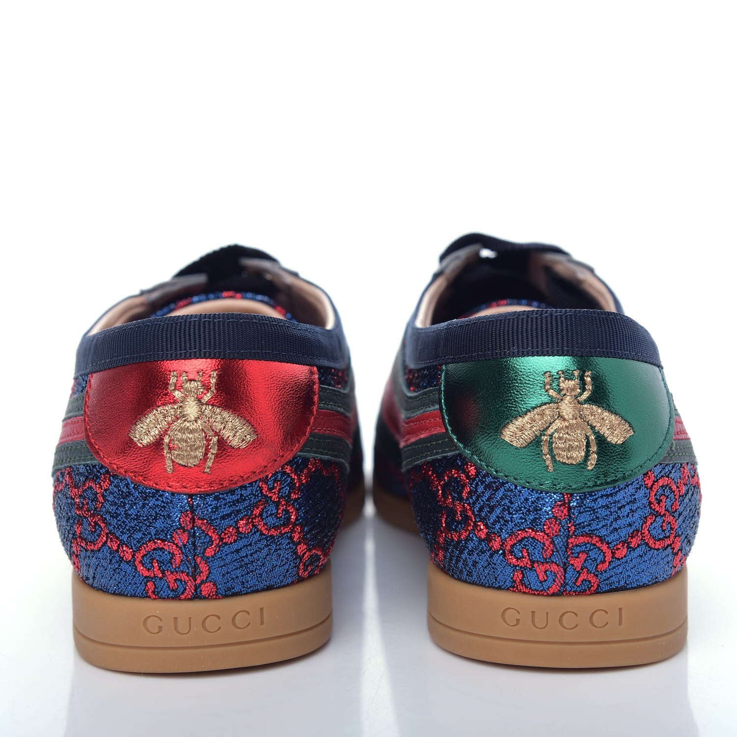 Gucci Lurex Calfskin Web GG Monogram Womens Falacer Sneakers 36 Iridescent Blue Iridescent Red Silver 7 of 13