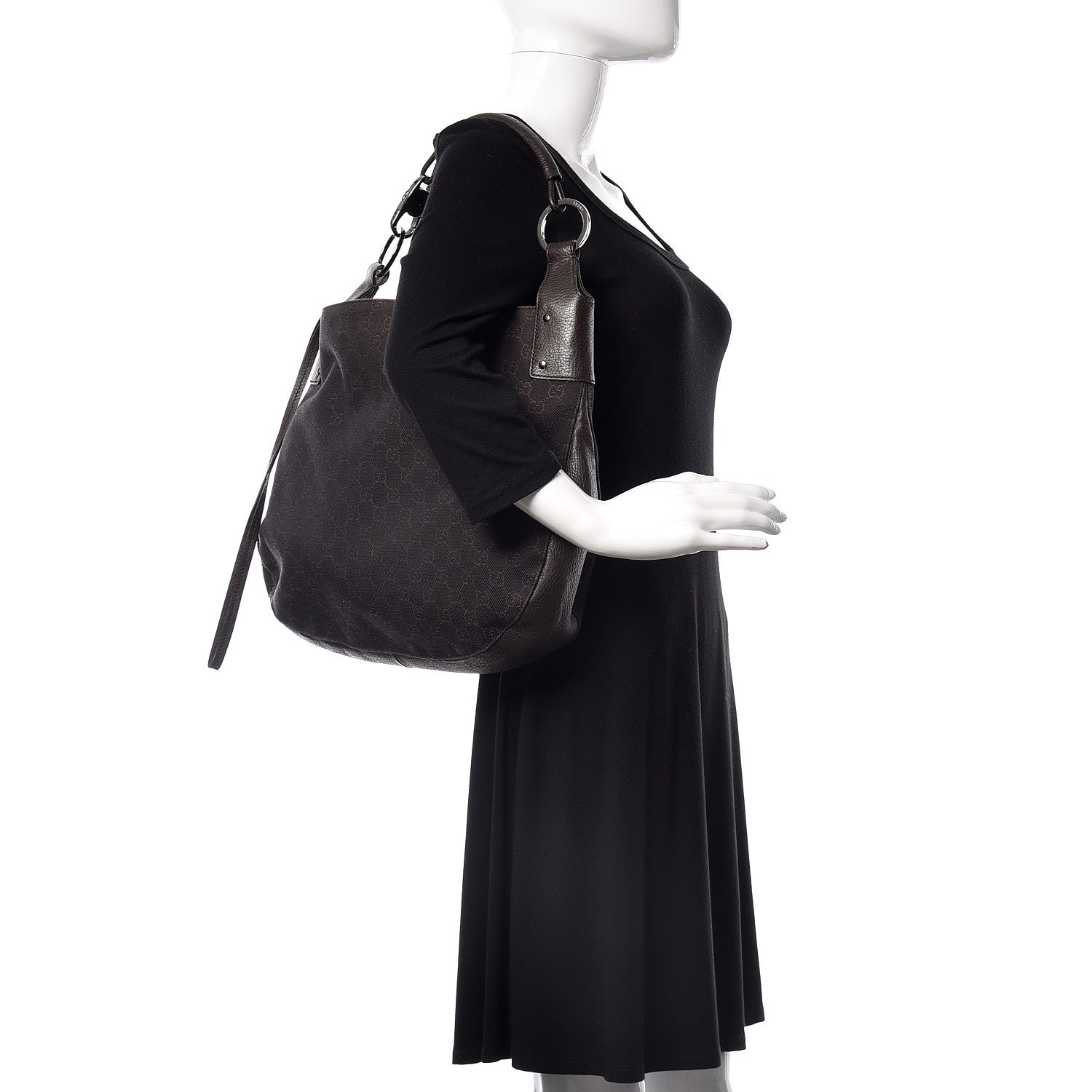Gucci Monogram Calfskin Horsebit Classic Ring Hobo Dark Brown 2 of 22