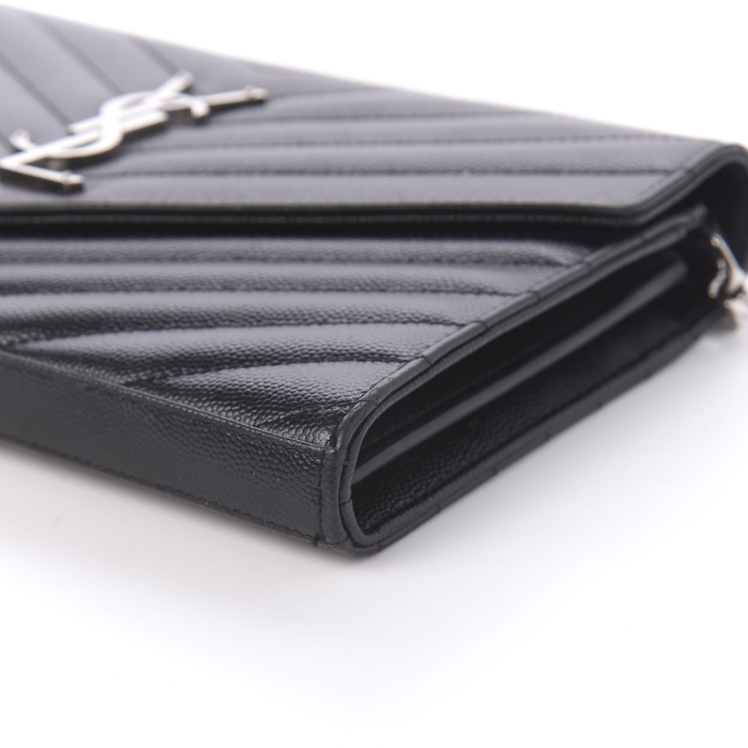 Saint Laurent Grain De Poudre Matelasse Chevron Monogram Chain Wallet Black 7 of 11