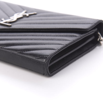 Saint Laurent Grain De Poudre Matelasse Chevron Monogram Chain Wallet Black 7 of 11
