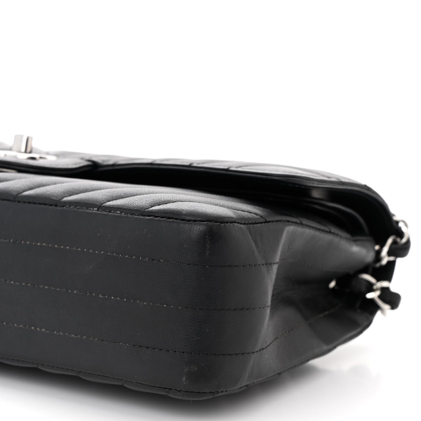 Lambskin Chevron Quilted Medium Double Flap Black