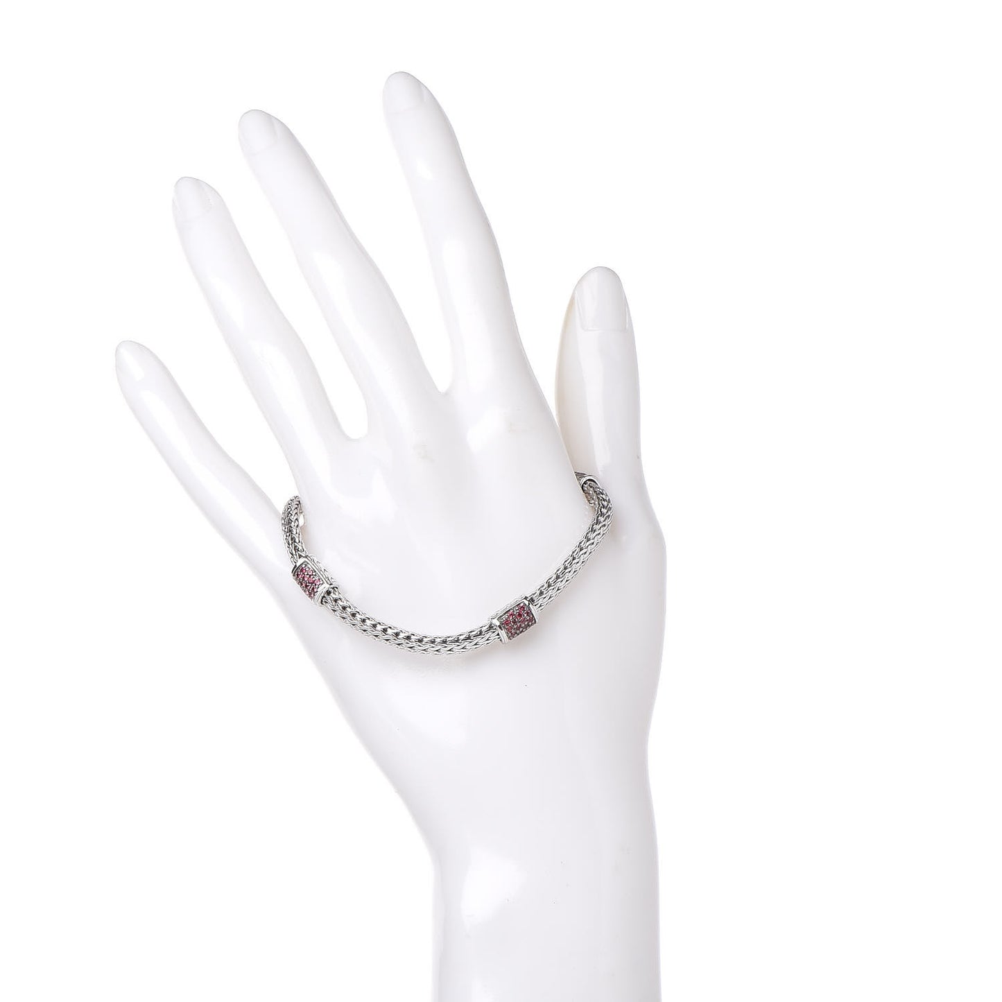 Sterling Silver Red Spinel 4 Station Classic Chain Bracelet