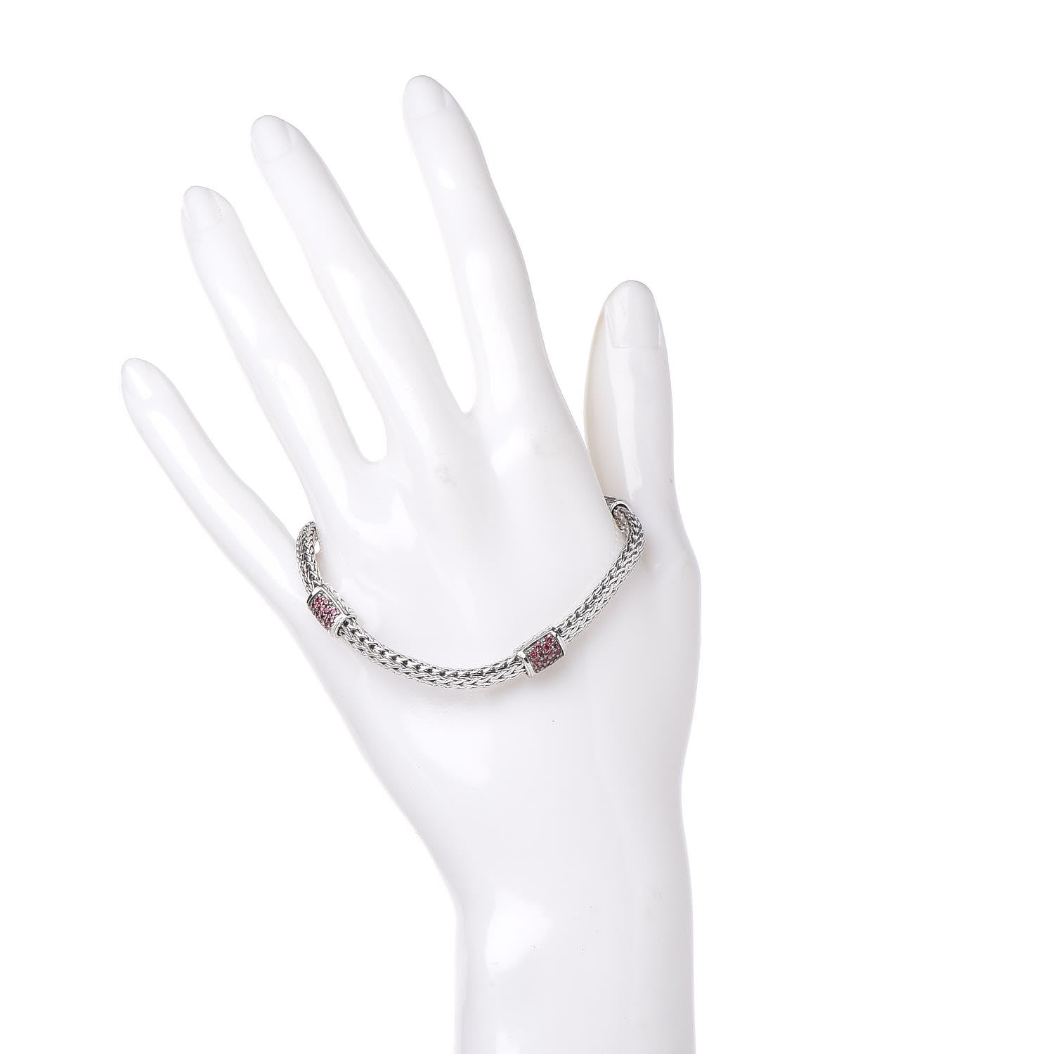 John Hardy Sterling Silver Red Spinel 4 Station Classic Chain Bracelet 2 of 5