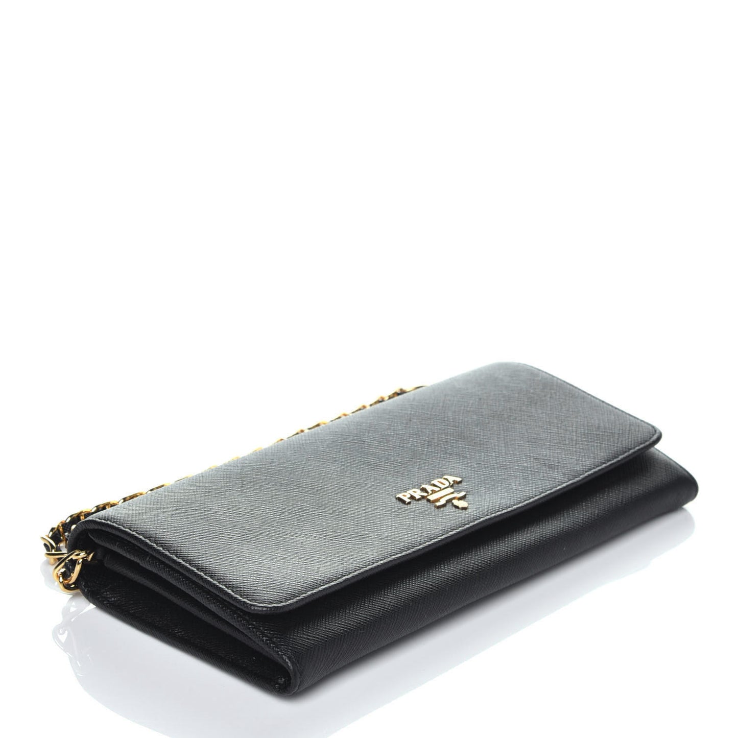 Saffiano Metal Oro Chain Wallet Black