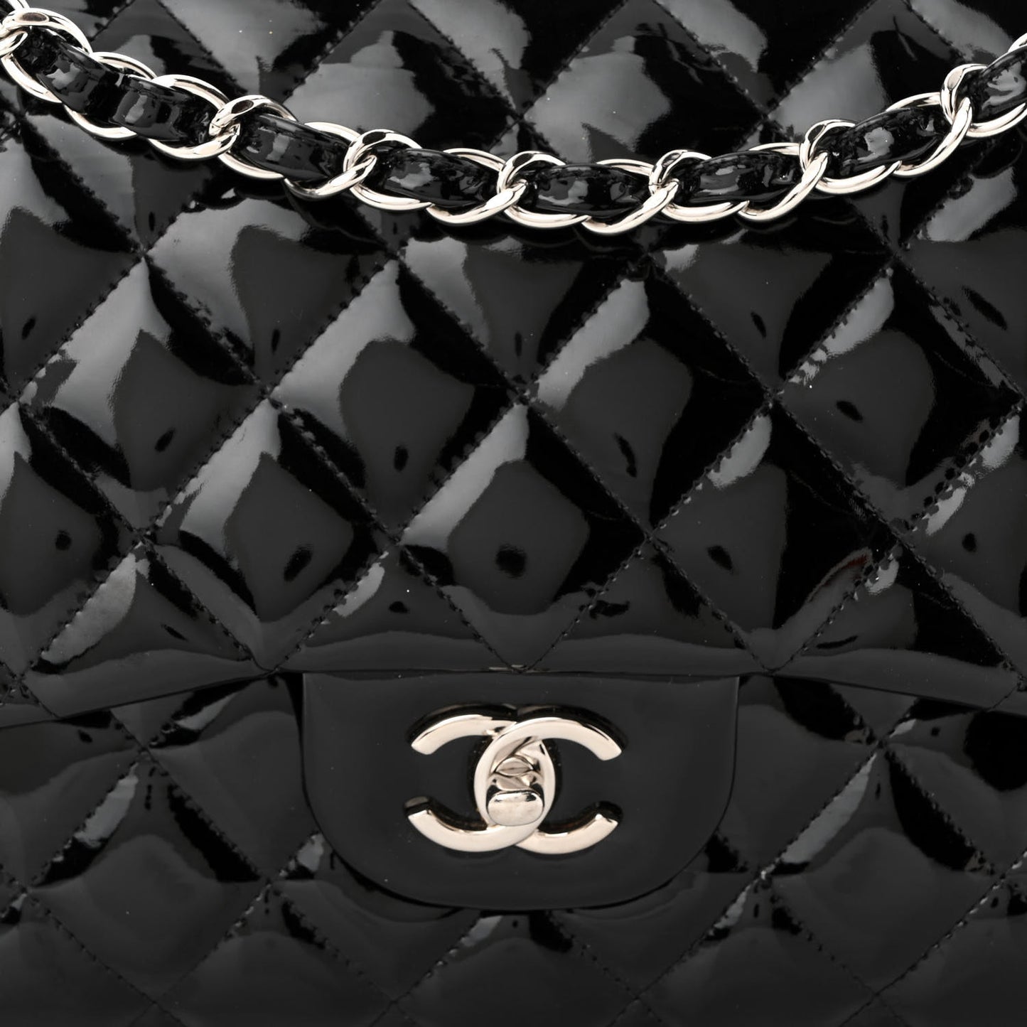 Patent Quilted Jumbo Double Flap Black