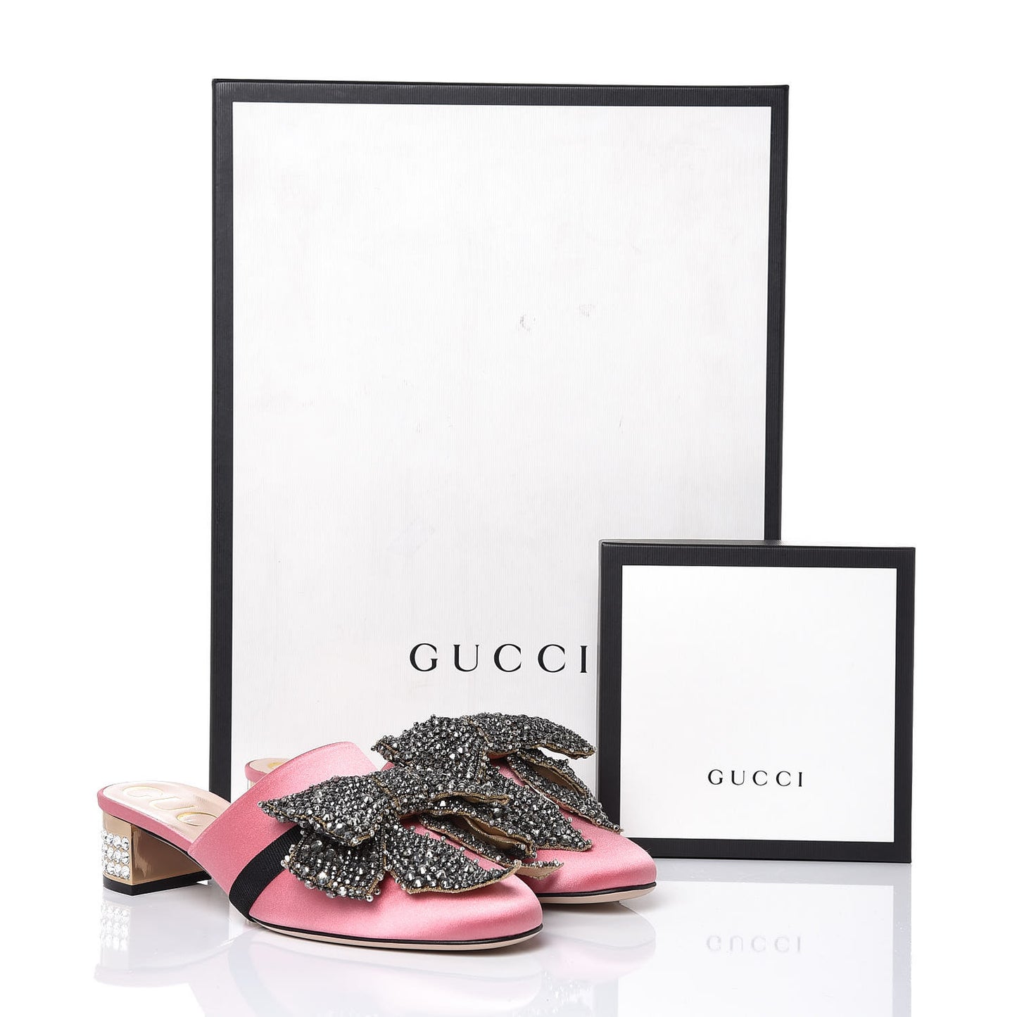 Silk Satin Crystal Embellished Bow Mules 38.5 Peonia