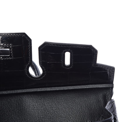 Hermes Shiny Niloticus Crocodile Birkin 25 Black 20 of 36