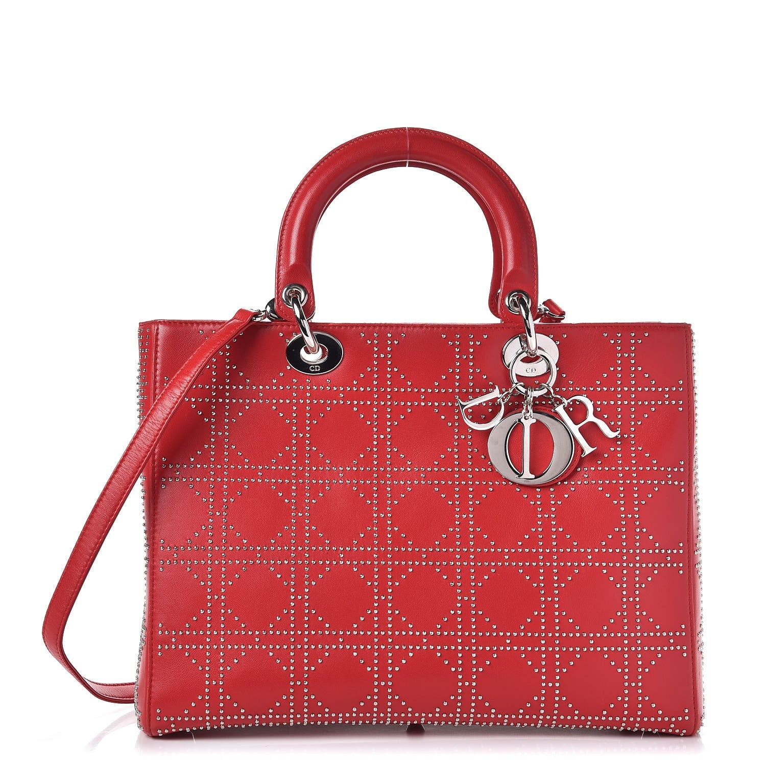 Christian Dior Lambskin Cannage Studded Large Lady Dior Red 1 of 13