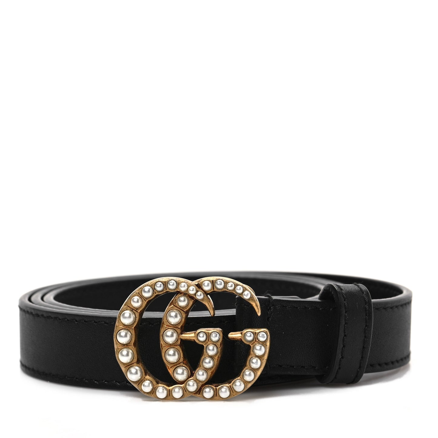 Calfskin Pearl Double G 20mm Belt 85 34 Black Cream