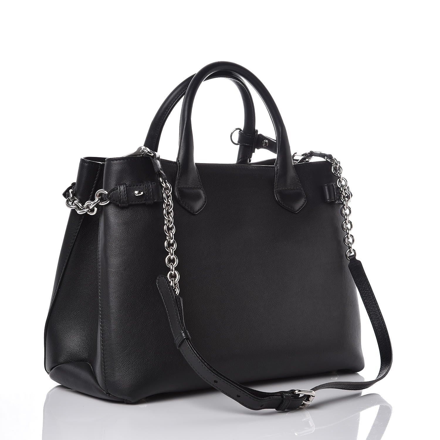 Burberry Smooth Calfskin Medium Chain Banner Tote Black 4 of 9