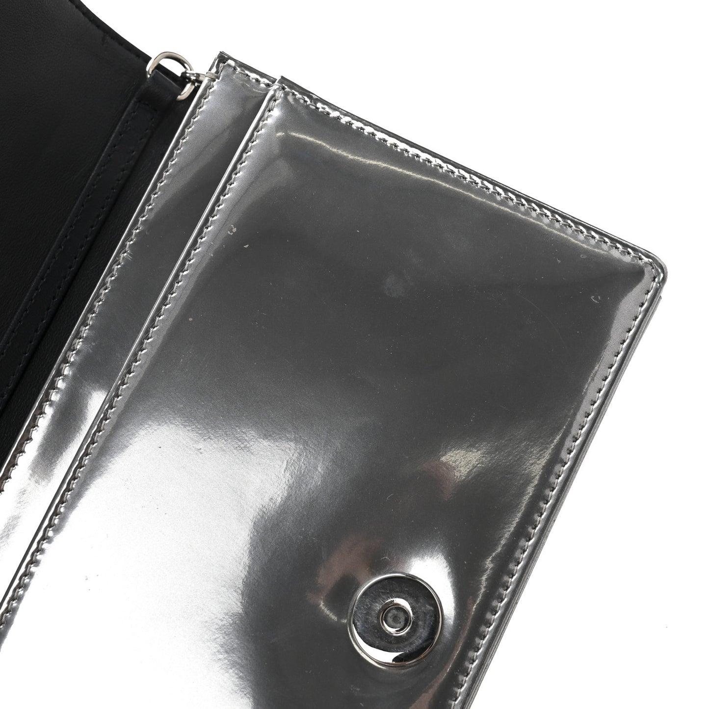 Metallic Patent Micro-Cannage Diorama Wallet on Chain Pouch Silver
