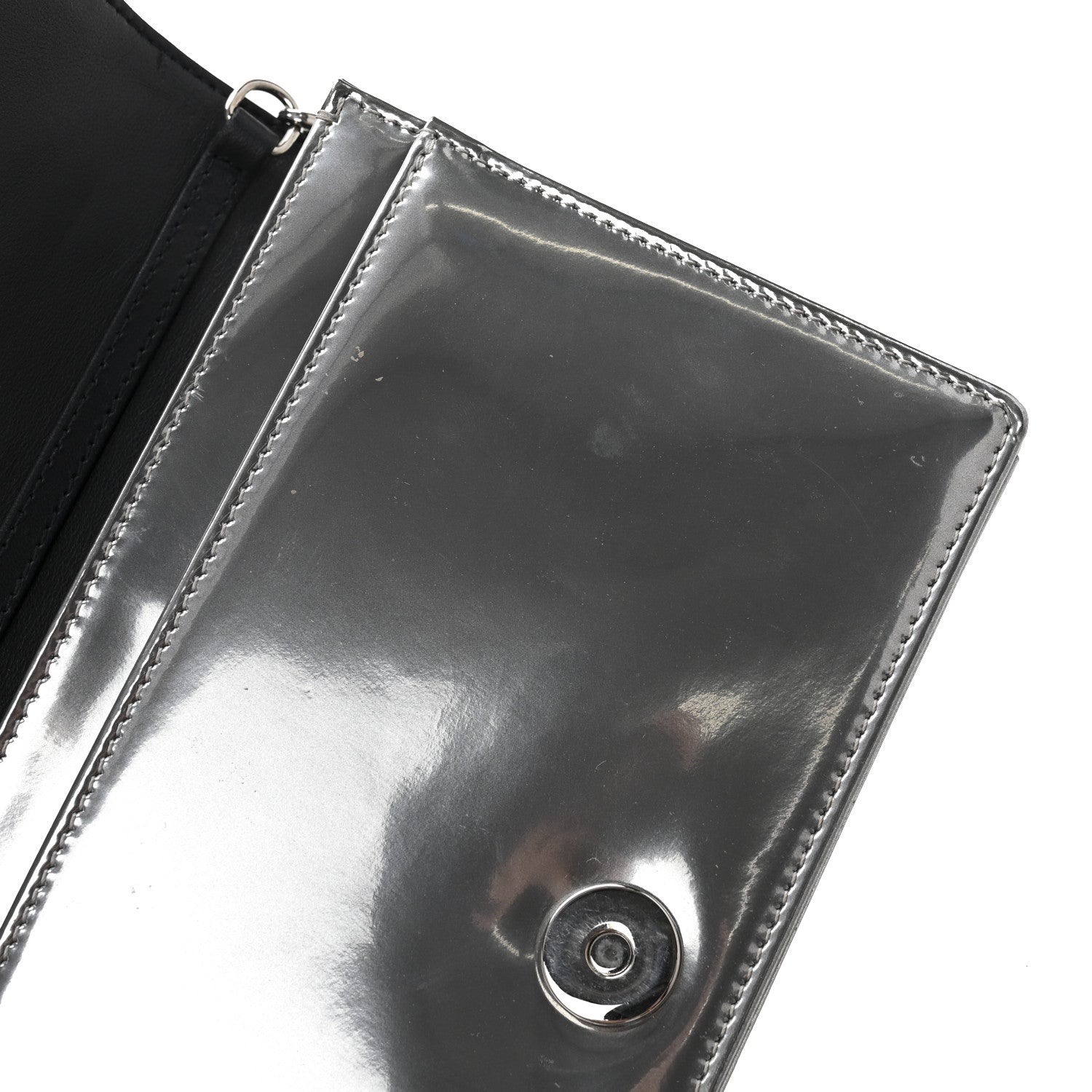 Christian Dior Metallic Patent Micro-Cannage Diorama Wallet on Chain Pouch Silver 12 of 15