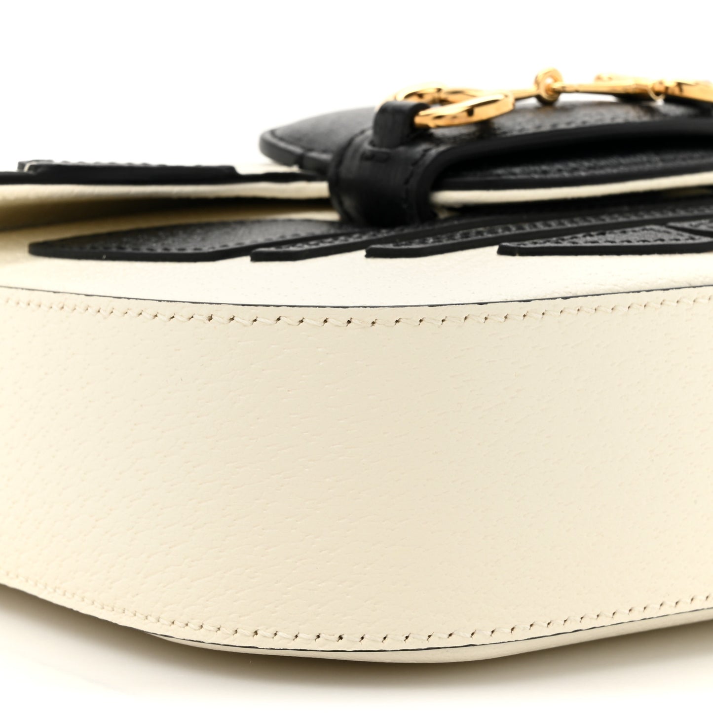 X ADIDAS Textured Dollar Calfskin Web Trefoil Mini Horsebit 1955 Shoulder Bag Off White Black