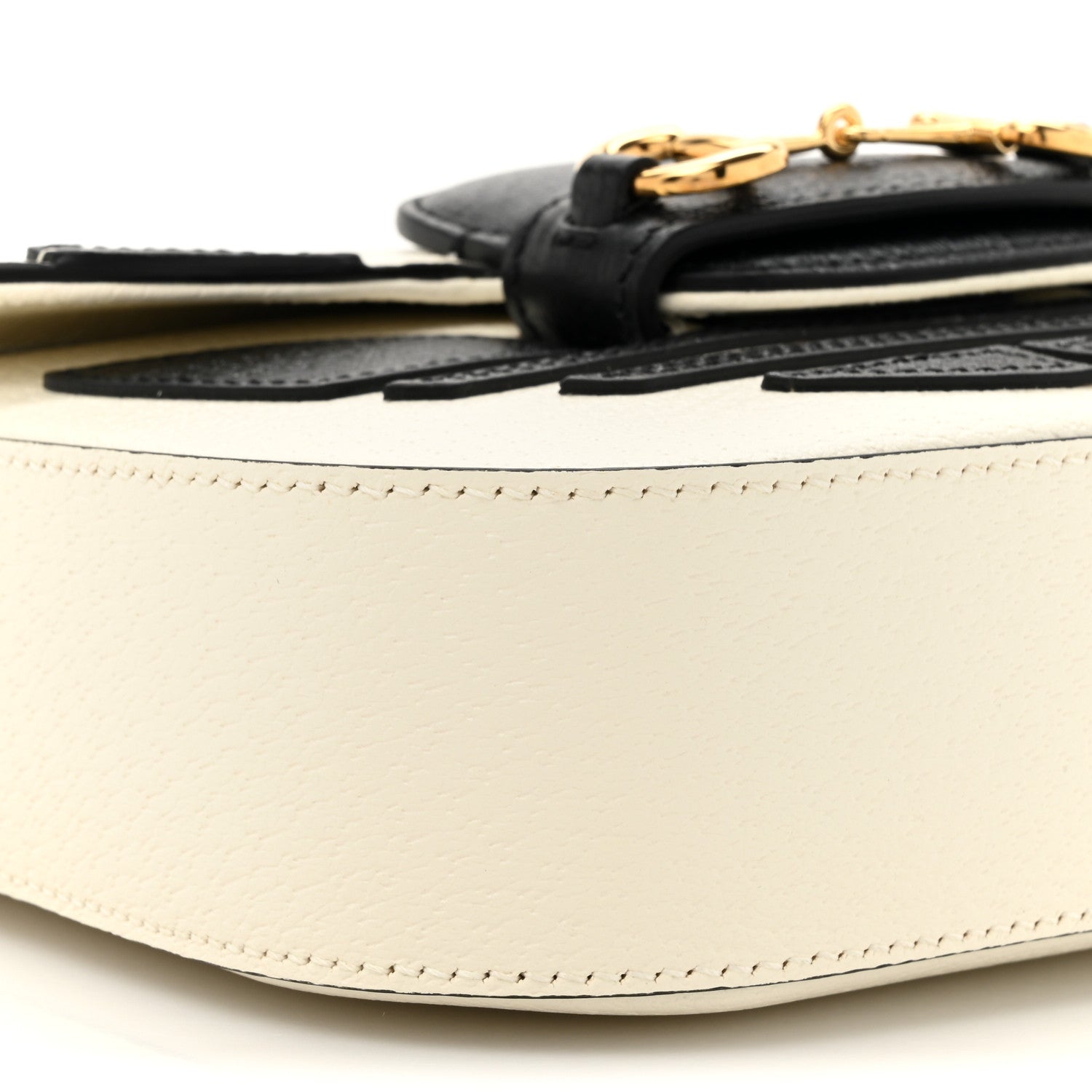 Gucci X ADIDAS Textured Dollar Calfskin Web Trefoil Mini Horsebit 1955 Shoulder Bag Off White Black 9 of 10