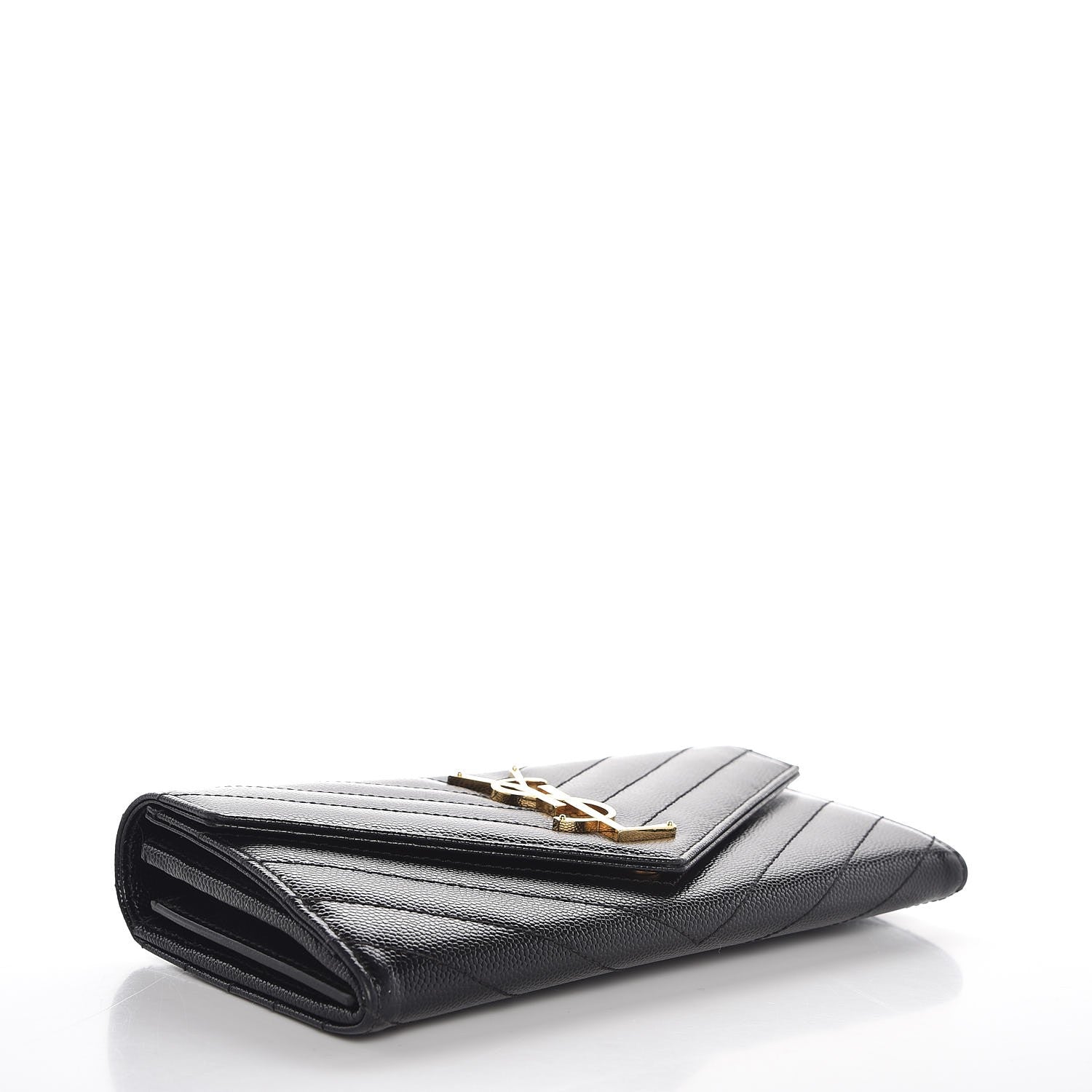 Saint Laurent Grain De Poudre Matelasse Chevron Monogram Flap Wallet Black 4 of 8