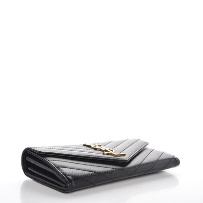 Saint Laurent Grain De Poudre Matelasse Chevron Monogram Flap Wallet Black 4 of 8