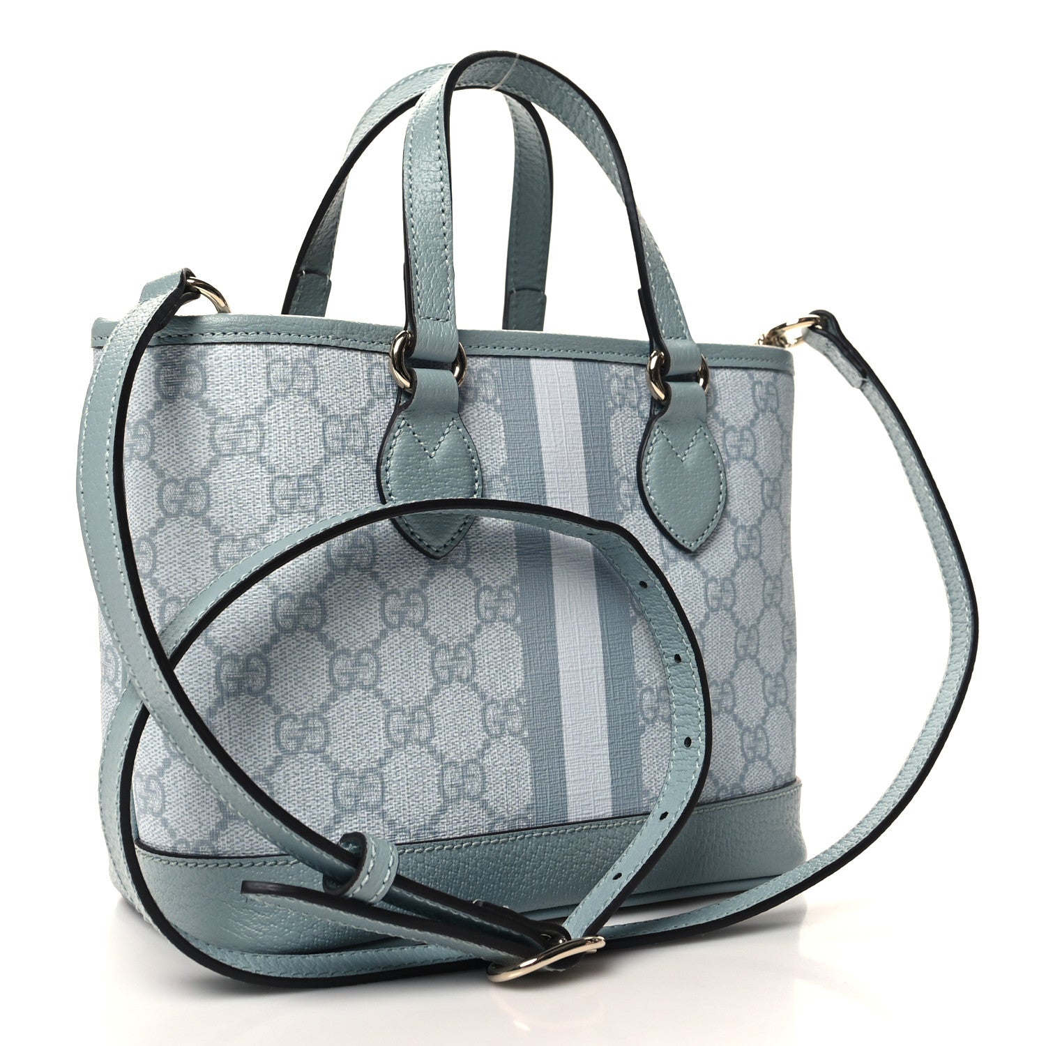 Gucci GG Supreme Monogram Textured Dollar Calfskin Mini Ophidia Shoulder Tote Bag Dusty Blue 4 of 12
