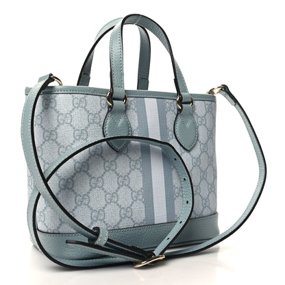 Gucci GG Supreme Monogram Textured Dollar Calfskin Mini Ophidia Shoulder Tote Bag Dusty Blue 4 of 12