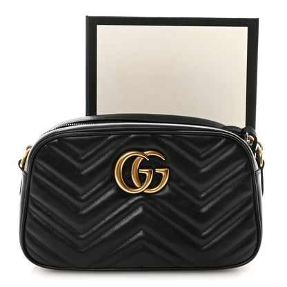Gucci Calfskin Matelasse Small GG Marmont Chain Shoulder Bag Black Black 12 of 12