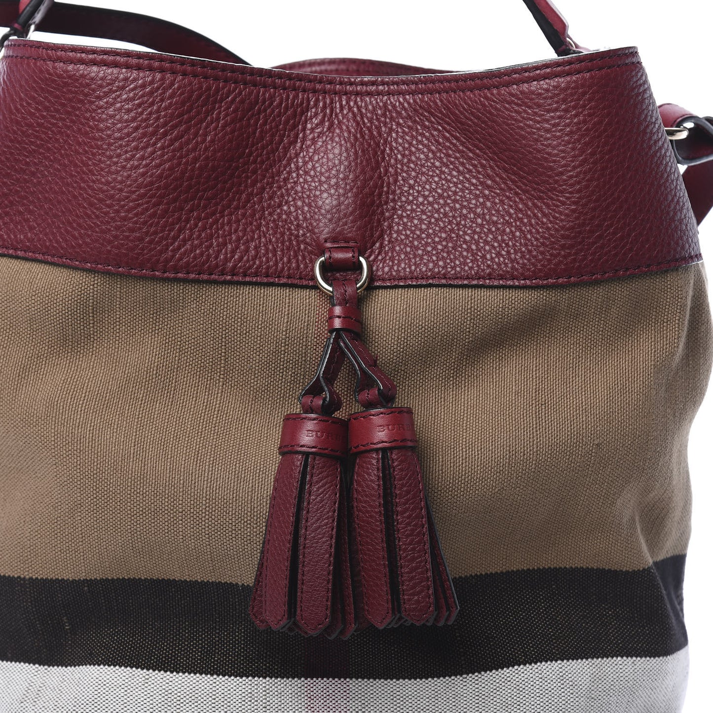 Grainy Calfskin Canvas Mega Check Medium Ashby Tassel Hobo Burgundy Red