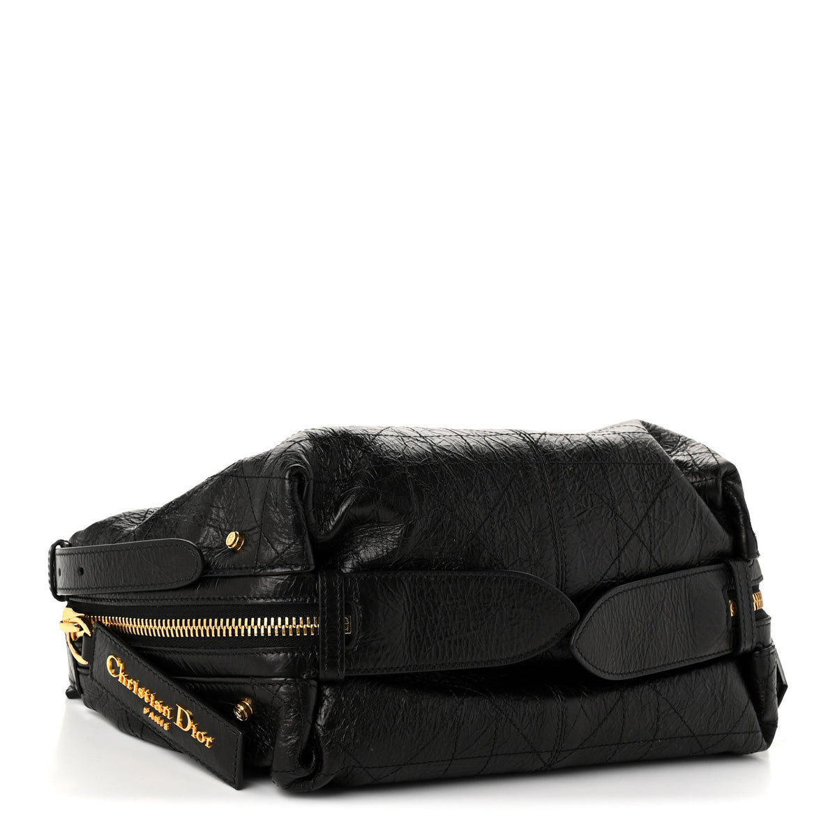 Crinkled Calfskin Macrocannage Small D-Journey Bag Black