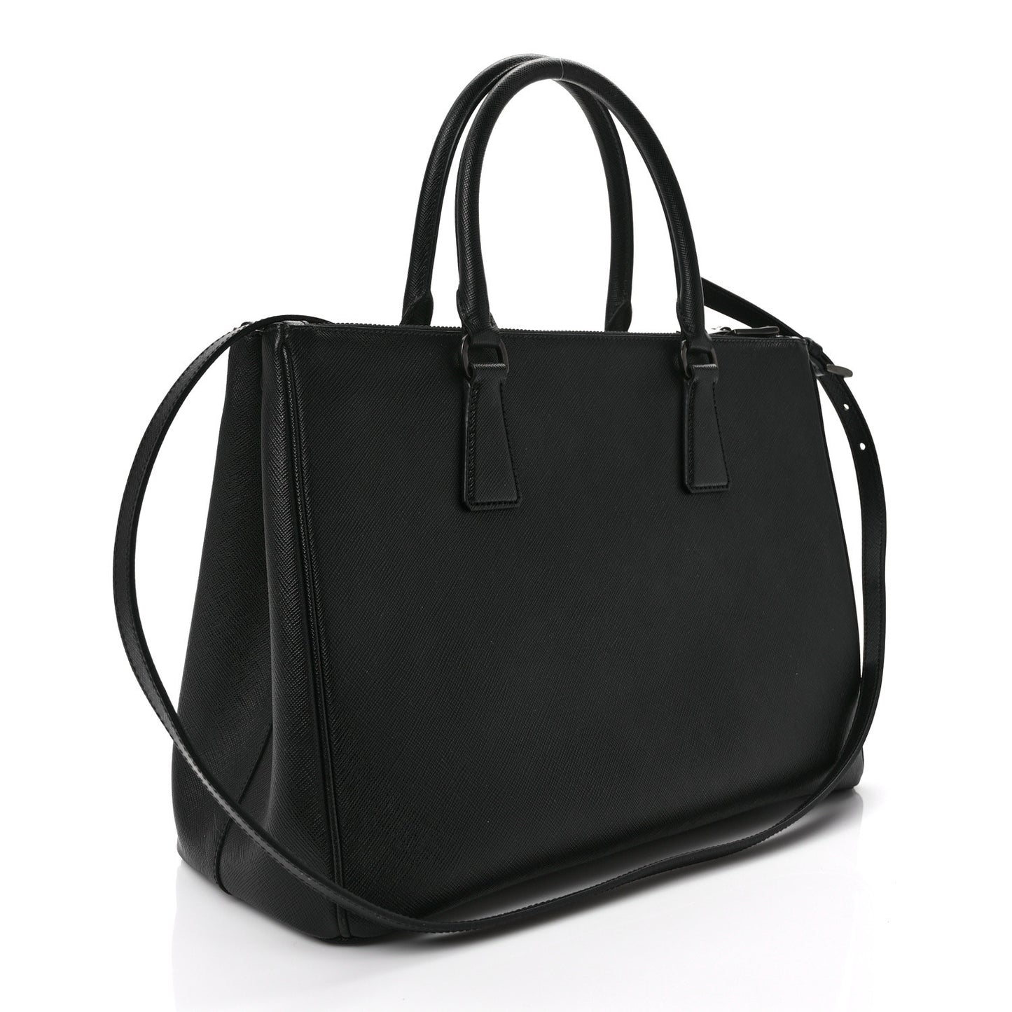 Saffiano Lux Monochrome Large Galleria Double Zip Tote Black