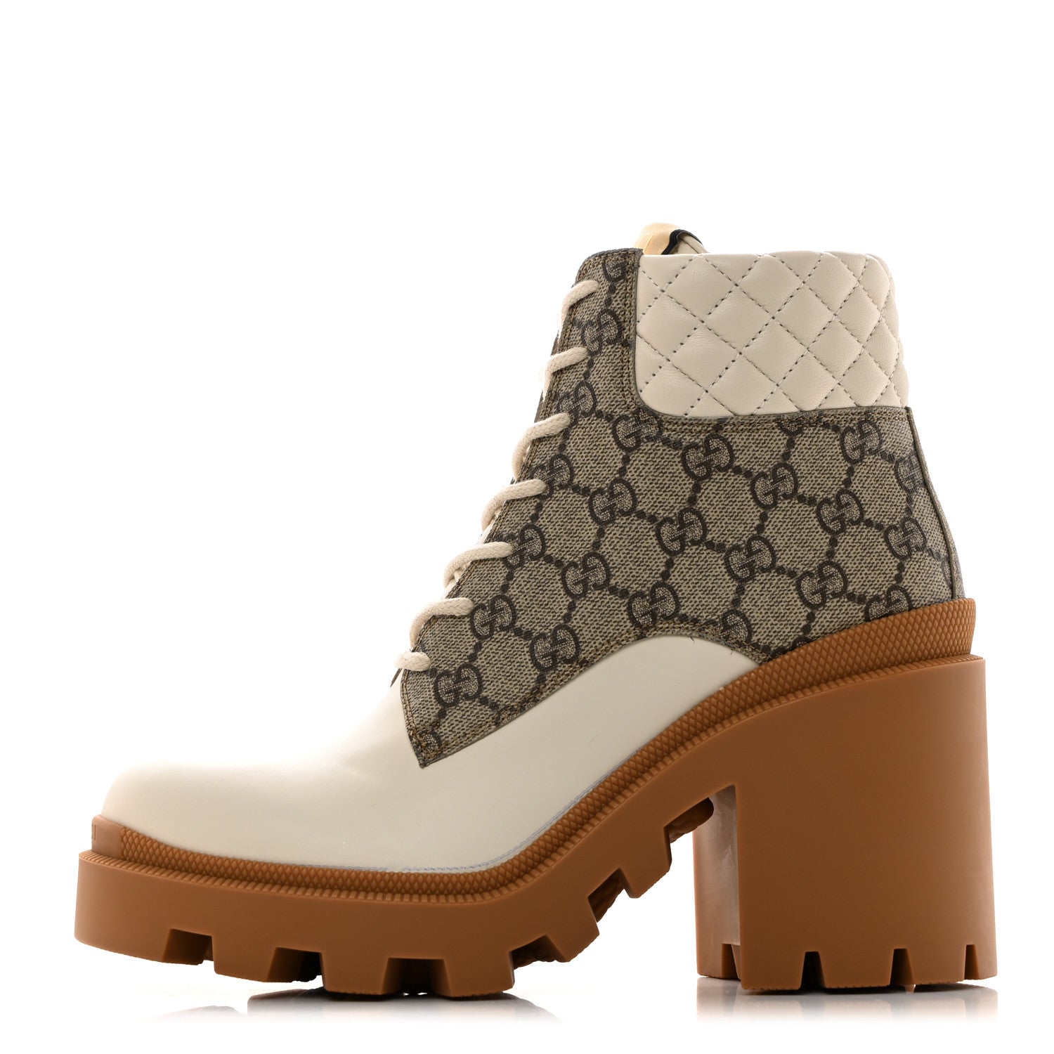 Gucci Calfskin GG Supreme Monogram Nappa Quilted Lace Up Ankle Boots 40.5 Mystic White Beige 1 of 9