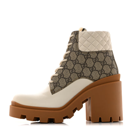 Gucci Calfskin GG Supreme Monogram Nappa Quilted Lace Up Ankle Boots 40.5 Mystic White Beige 1 of 9