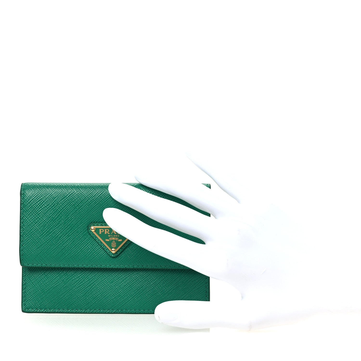 Prada Saffiano Triangle Card Holder Wallet Mango 2 of 7