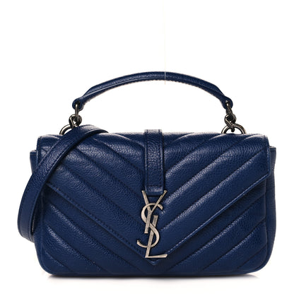 Saint Laurent Sheepskin Matelasse Chevron Monogram College Chain Wallet Medium Blue 1 of 11