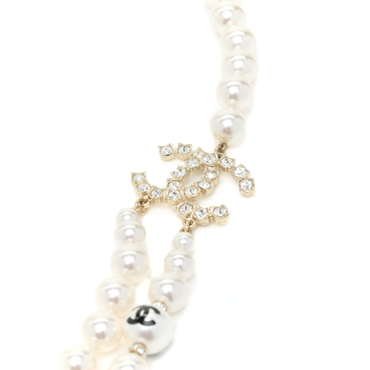 Crystal Pearl CC Long Multi Strand Necklace Gold